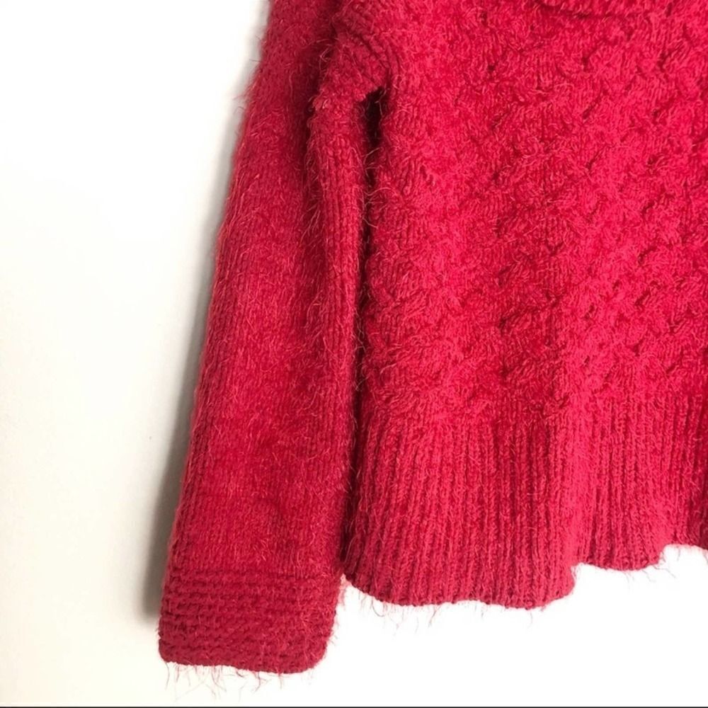 Anthropologie sleeping on snow red Torridon chunky cable eyelash knit sweater S - Picture 8 of 12